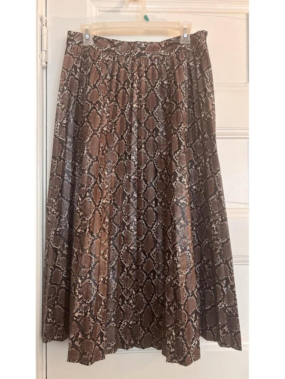 Zara Snake Print Pleated Midi Skirt-Brown Print | Flowy Statement Piece - Size L - Picture 4 of 8